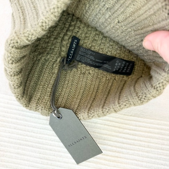 All Saints Unisex Thermal Stich Wool Blend Knit Beanie Dusty Olive Green - Picture 5 of 10